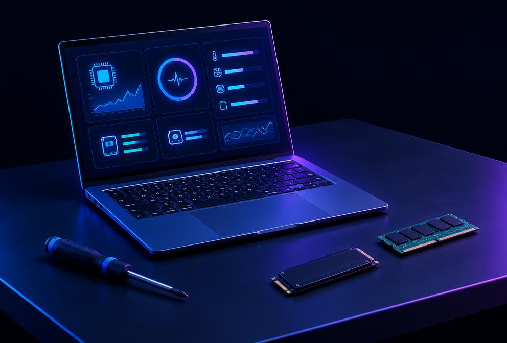 Laptop na stole serwisowym